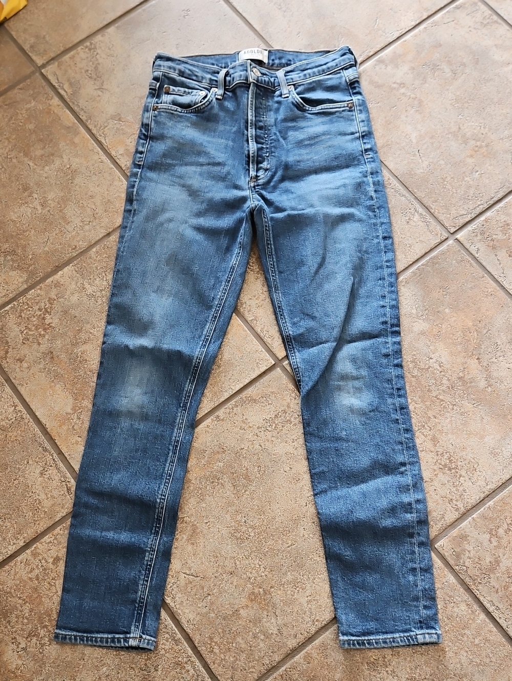 Agolde Womens Slim Straight Medium Blue Jeans